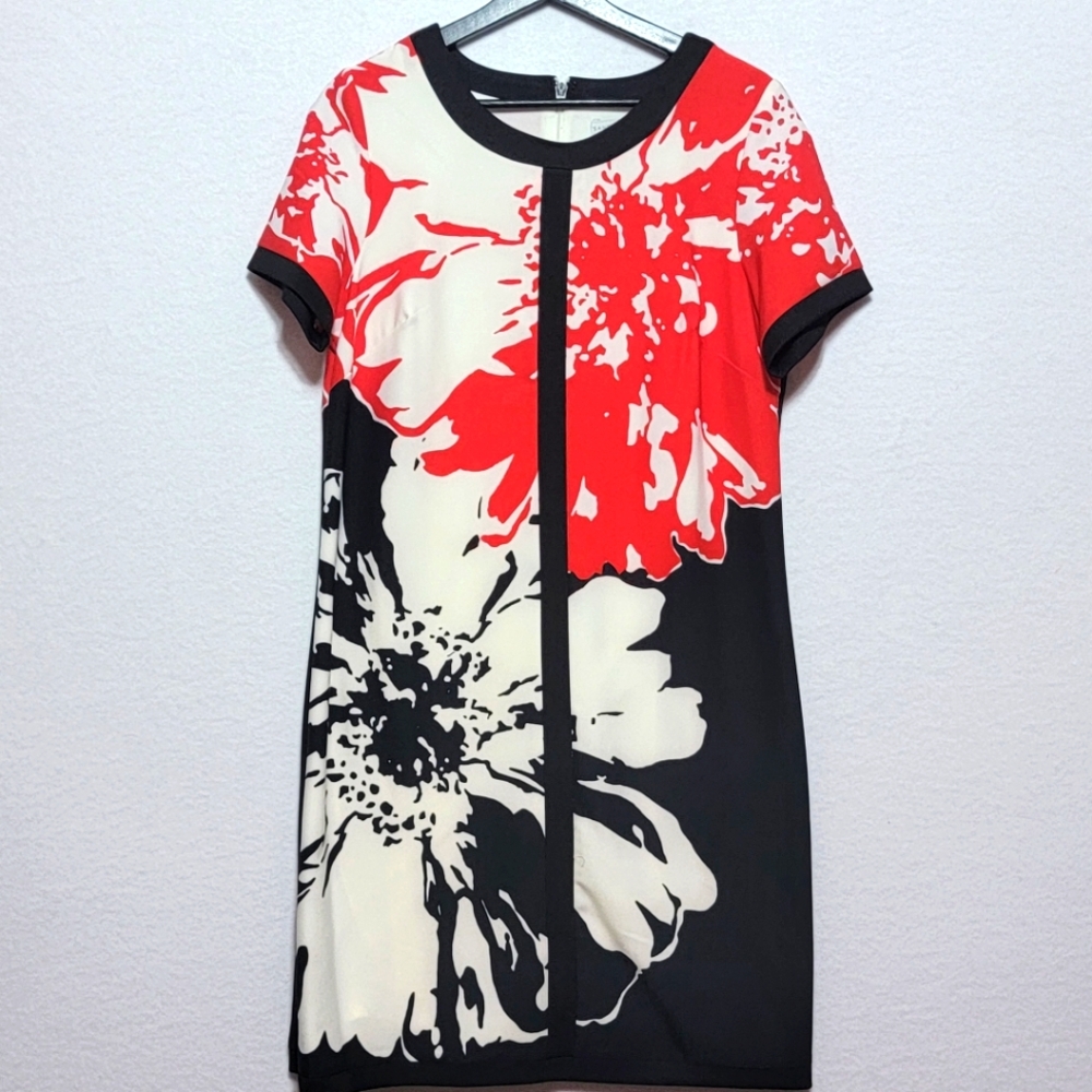 Sandra Darren Floral Print‎ Dress in Red, Black, and White SIZE 12. #660